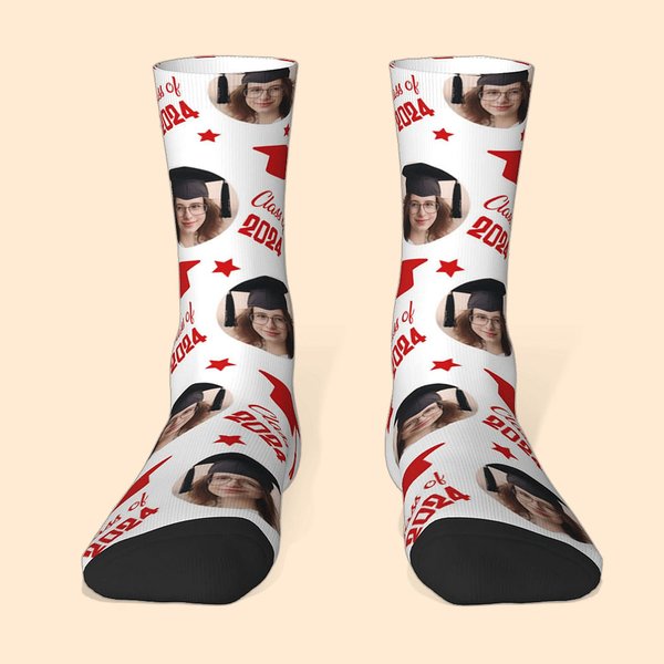 Personalised Multi-Colour Crew Socks Knee High Socks with Photo Soft and Breathable Graduation Celebration Gift for Friend Classmate