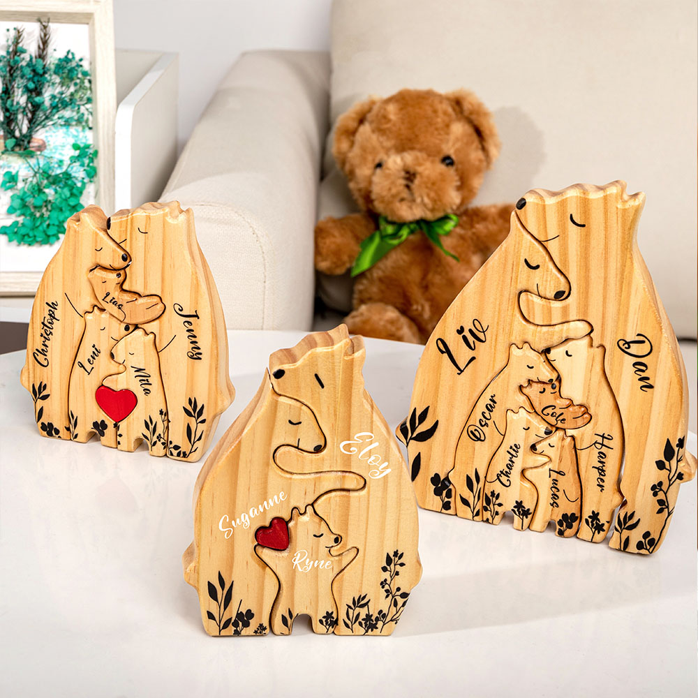 Personalisierte Holz-Puzzle: Bärenfamilie Mit 2–8 Namen Graviert | Einzigartiges Geschenk Für Weihnachten, Hochzeit Oder Geburtstag