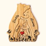 Personalized Wooden Bear Family Puzzle with 2-8 Names and Red Heart Desk Decoration Birthday Mother's Day Gift for Family
