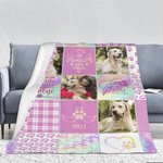 Gepersonaliseerde Multicolor Plaid Patchwork Paw Print Pet Foto's Collage Zachte Deken met Naam Kerst Herdenking Sympathie Gift voor Verlies van Huisd
