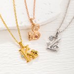 Personalized Leaf Initial and Bear Pendant Necklace with Birthstone and Engraved Name Bohemian Jewellery Birthday Anniversary Gift for Her