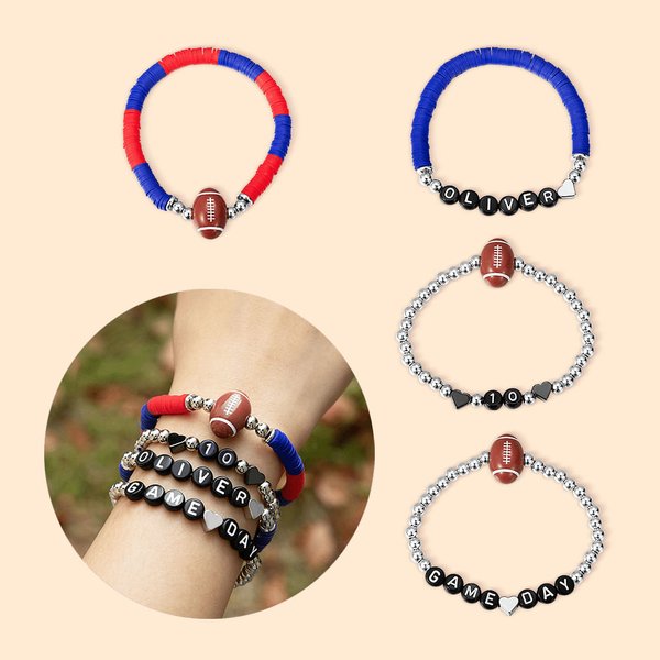 Gepersonaliseerde 4 stuks Football Game Day stapelbare armband sport team sieraden Gift voor voetbalfans voetbal moeder
