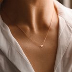 Personalized Sterling Silver Solid Minimalist Heart Necklace with Engraved Letter Valentine's Day Gift for Her