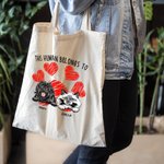 Personalisierte Dieser Mensch gehört zu niedlichen Katze Hund Tragetasche wiederverwendbare Einkaufstasche mit Herz Pfote drucken Geburtstagsgeschenk 
