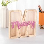 Gepersonaliseerde Houten Brief Spaarvarken Grote Geld Spaarvarken met Transparant Venster en Naam Kamer Decoratie Kerst Verjaardag Educatief Cadeau voor Kind