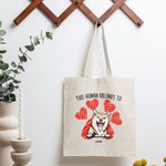 Personalisierte Dieser Mensch gehört zu niedlichen Katze Hund Tragetasche wiederverwendbare Einkaufstasche mit Herz Pfote drucken Geburtstagsgeschenk 