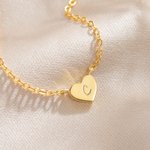 Personalized Sterling Silver Solid Minimalist Heart Necklace with Engraved Letter Valentine's Day Gift for Her