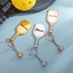 Llavero personalizado de acero inoxidable con el nombre de la pala de Pickleball grabado y con un mini colgante de Pickleball Accesorio de mochila Reg