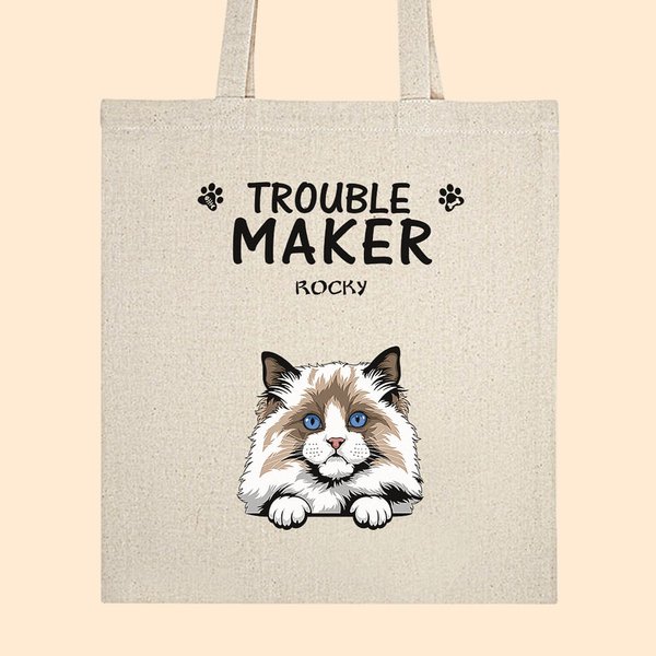 Gepersonaliseerde Probleemmaker met Paw Print Elemententote Tas Grote Capaciteit Huisdierenthema Winkeltas Schattig Verjaardagscadeau voor Kat-Hondlie