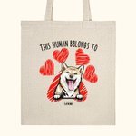 Personalisierte Dieser Mensch gehört zu niedlichen Katze Hund Tragetasche wiederverwendbare Einkaufstasche mit Herz Pfote drucken Geburtstagsgeschenk 