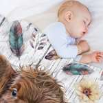 Personalized Boho Floral Highland Cow Blanket with Name Baby Blanket Gift for Baby Kid Woman Cow Lover