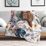 Personalized Boho Floral Highland Cow Blanket with Name Baby Blanket Gift for Baby Kid Woman Cow Lover