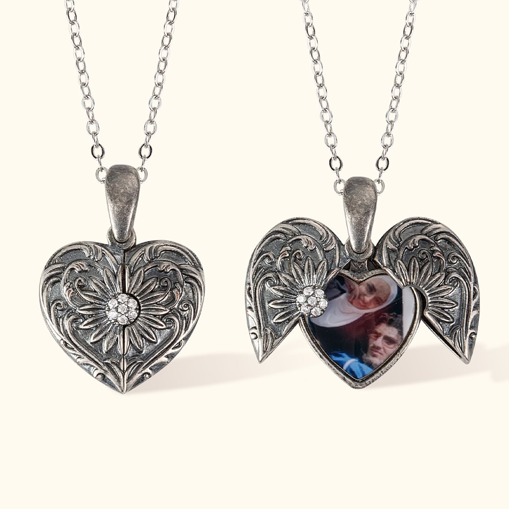 Collier Coeur avec Photo Personnalisée Bijoux en Zircon Cadeau d'Anniversaire pour la Saint Valentin pour Femme