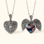 Collana fotografica personalizzata con ali di cuore vintage e zircone Regalo di anniversario di San Valentino per le donne