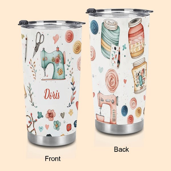 Bicchiere da 20 oz a tema cucito personalizzato per alimenti con coperchio Regalo di compleanno per la festa della mamma per la madre amante del cucit