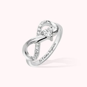 Bague Symbole Infinité Anneau Personnalisée avec Pierre de Naissance et Texte Gravé Cadeau Anniversaire pour Femme