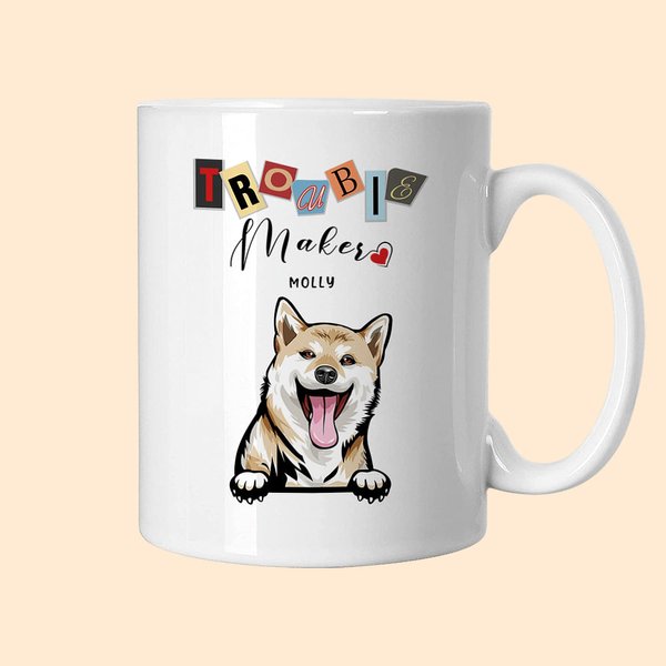 Tazza in ceramica personalizzata Trouble Maker 1-6 cani o gatti con nomi da 11 oz e 15 oz Regalo di compleanno per gli amanti degli animali domestici