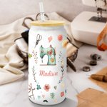 Verre Canette Givré Personnalisée avec Nom Verre avec Couvercle et Paille Cadeau Anniversaire Fête pour Mère Amateur de la Couture