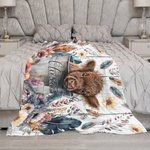 Personalized Boho Floral Highland Cow Blanket with Name Baby Blanket Gift for Baby Kid Woman Cow Lover