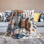 Personalized Boho Floral Highland Cow Blanket with Name Baby Blanket Gift for Baby Kid Woman Cow Lover