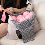 Sac de rangement personnalisé en toile pour laine crochetée avec pochette détachable pour chat mignon Cadeau pour les amateurs de tricot