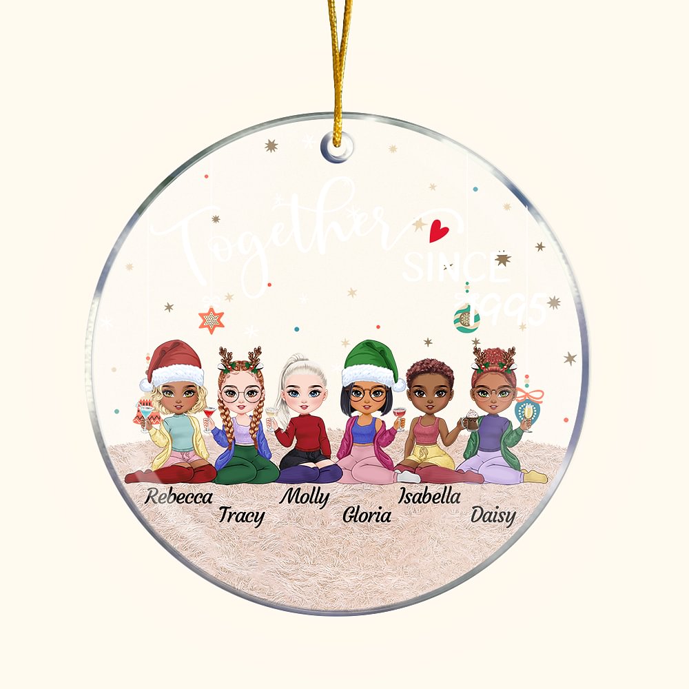 Ornament Acrylique Personnalisé avec Nom et Personnage des Filles Thème Amitié Décoration de Sapin Cadeau de Noël pour Famille Sœur