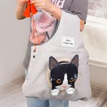 Sac de rangement personnalisé en toile pour laine crochetée avec pochette détachable pour chat mignon Cadeau pour les amateurs de tricot