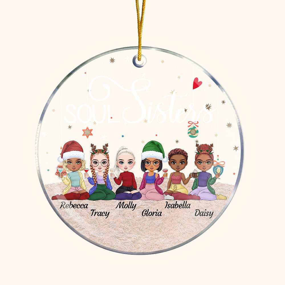 Ornement en Acrylique Personnalisé avec Nom et Personnage Cartoon des Filles Cadeau d'Anniversaire Noël pour Soeur Meilleures Amies