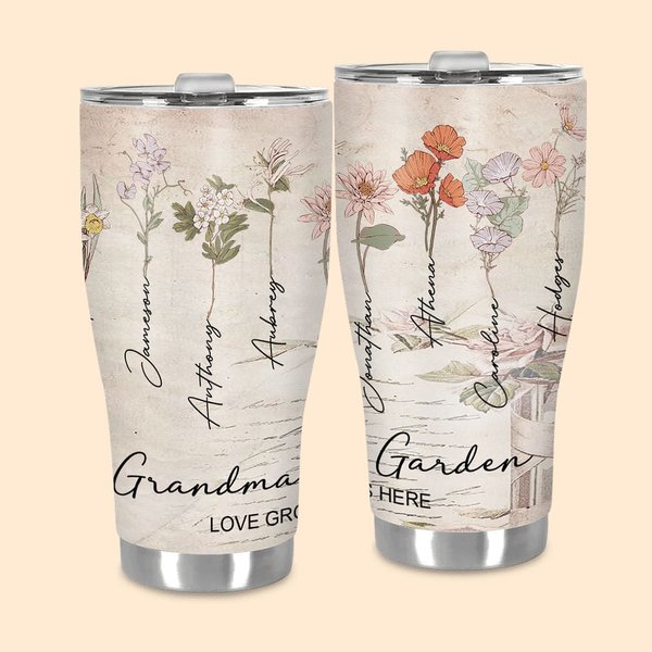 Vaso personalizado Nana's Garden Love Grows Here Watercolor Birth Flower 30oz Curved Tumbler Birthday Gift for Women Girls