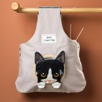 Sac de rangement personnalisé en toile pour laine crochetée avec pochette détachable pour chat mignon Cadeau pour les amateurs de tricot