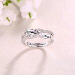 Bague en Argent Sterling Forme Torsadée Anneau Personnalisé avec Double Nom Gravé Cadeau de Mariage Saint Valentin