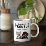 Tasse en céramique personnalisée Double Trouble 1-6 Chiens ou Chats avec noms 11oz et 15oz Cadeau d'anniversaire pour les amoureux des animaux de compagnie