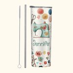 Personalisierte Nähen Thema Food Grade 20oz Skinny Tumbler mit Deckel und Stroh Reinigung Bürste Geburtstag Muttertag Geschenk für Mutter Nähen Liebha