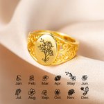 Personalisierte Retro Geburt Blumen Bouquet Sterling Silber Ring graviert Schmuck Muttertag Geschenk für Frauen