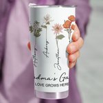 Vaso personalizado Nana's Garden Love Grows Here Watercolor Birth Flower 30oz Curved Tumbler Birthday Gift for Women Girls