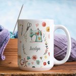 Tazza in ceramica a tema cucito personalizzata con nome Regalo di compleanno per la festa della mamma per la madre amante del cucito