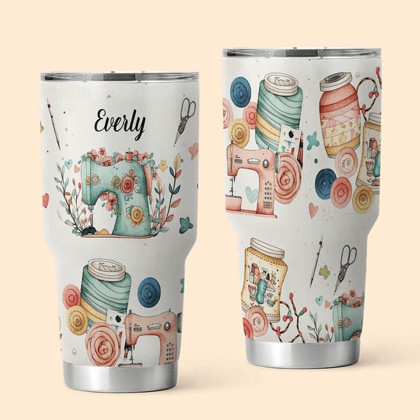 Personalisierter Becher 900ml Nähen Thema mit Deckel Strohhalm Reinigung Bürste Geschenk für Nähliebhaber