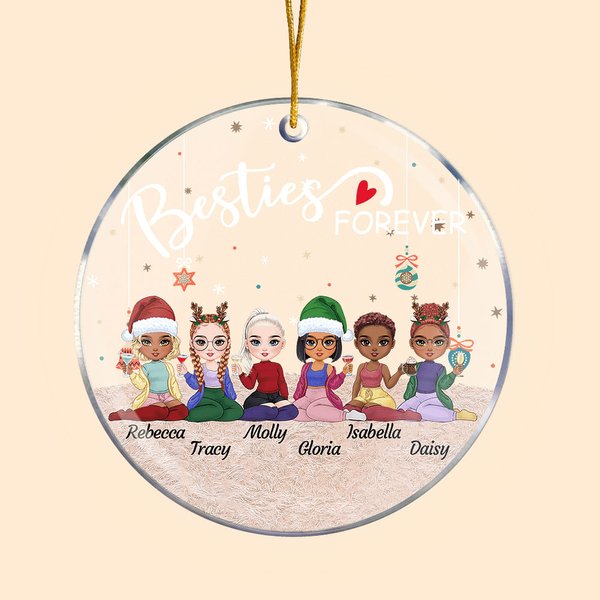 Personalisierte „Besties Forever“ Acryl Ornament mit Cartoon Mädchen und Namen Weihnachtsbaum Deko Geschenk für Beste Freunde