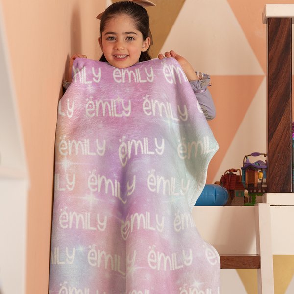 Coperta in pile personalizzata con nome e colore graduale di alta qualità Super Soft Home Decor Regalo di compleanno per bambini