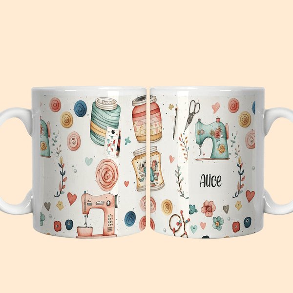 Tazza in ceramica a tema cucito personalizzata con nome Regalo di compleanno per la festa della mamma per la madre amante del cucito