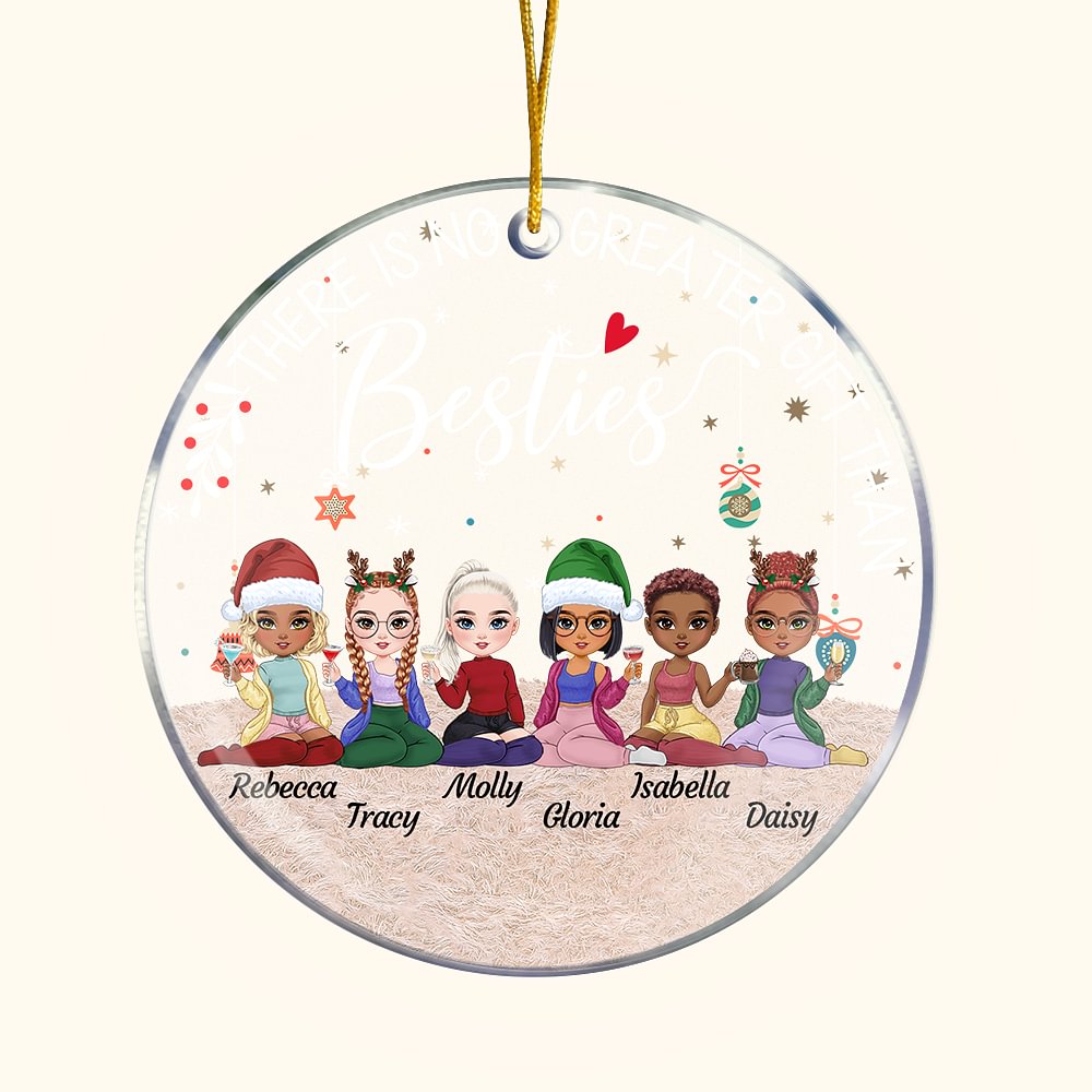 Ornement en Acrylique de Sapin Personnalisé avec Nom et Personnage Dessiné des Filles Cadeau Anniversaire Noël pour Amies Sœurs