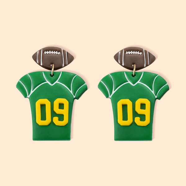 Personalizado hecho a mano 3D Fútbol Jersey Pendientes de arcilla con el número de plata esterlina del poste del cumpleaños del día del partido de reg