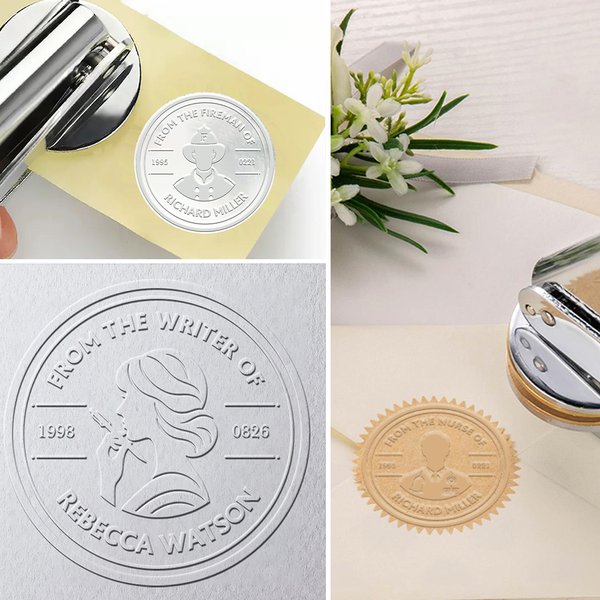 Tampon de gaufrage personnalisé sur le thème de la profession pour livre, enveloppe, anniversaire, famille, ami, collègue.