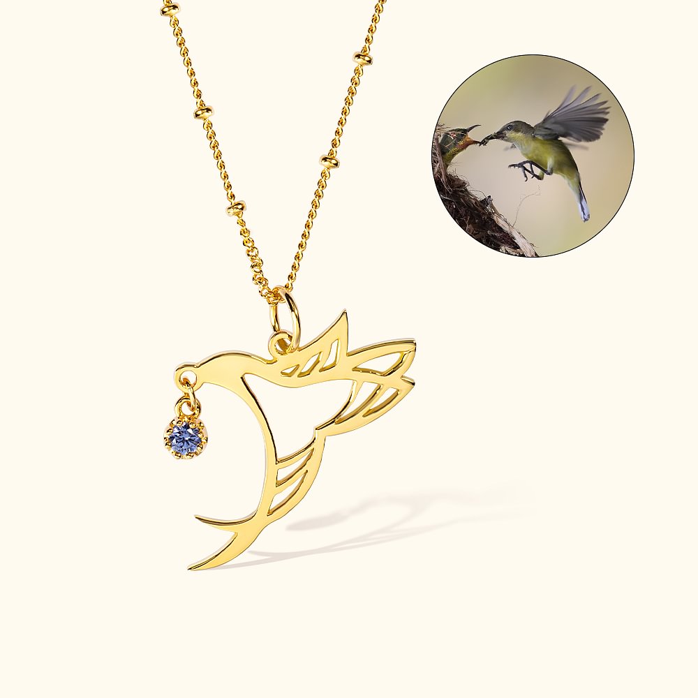 Pendentif Personnalisé avec Pierre de Naissance Collier de Colibri Chaîne à Boules Cadeau Anniversaire Fête des Mères pour Maman Grand-Mère