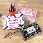 Personalised Rainbow Crayon Food-grade Metal Biscuit Tin Teacher Stuff Storage Tin with Name and Text Teacher Supply Teacher Appreciate Gift