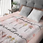 Personalisierte Geburtsblume Flanneldecke Sherpa-Decke mit Kindernamen „First Mama Now Oma“ Frauentag Muttertag Geschenk für Oma Mutter Familie