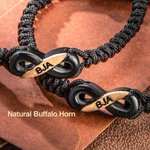 Personalized Buffalo Bone Infinity Adjustable Bracelet with Engraved Monogram Valentine's Day Gift for Couple