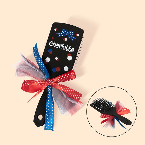 Spazzola per capelli a paletta personalizzata Pettine antistatico per massaggio con nastro Accessorio per la pulizia Regalo per la squadra di cheerlea