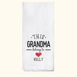 Personalizzato Questo Nonna appartiene a Asciugapiatti in cotone con nome e cuore Decorazione per la cucina Festa della mamma Regalo di inaugurazione 