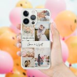 Coque pour iPhone Personnalisée avec Nom Date et 6 Photos Cadeau Anniversaire Saint-Valentin pour Couples